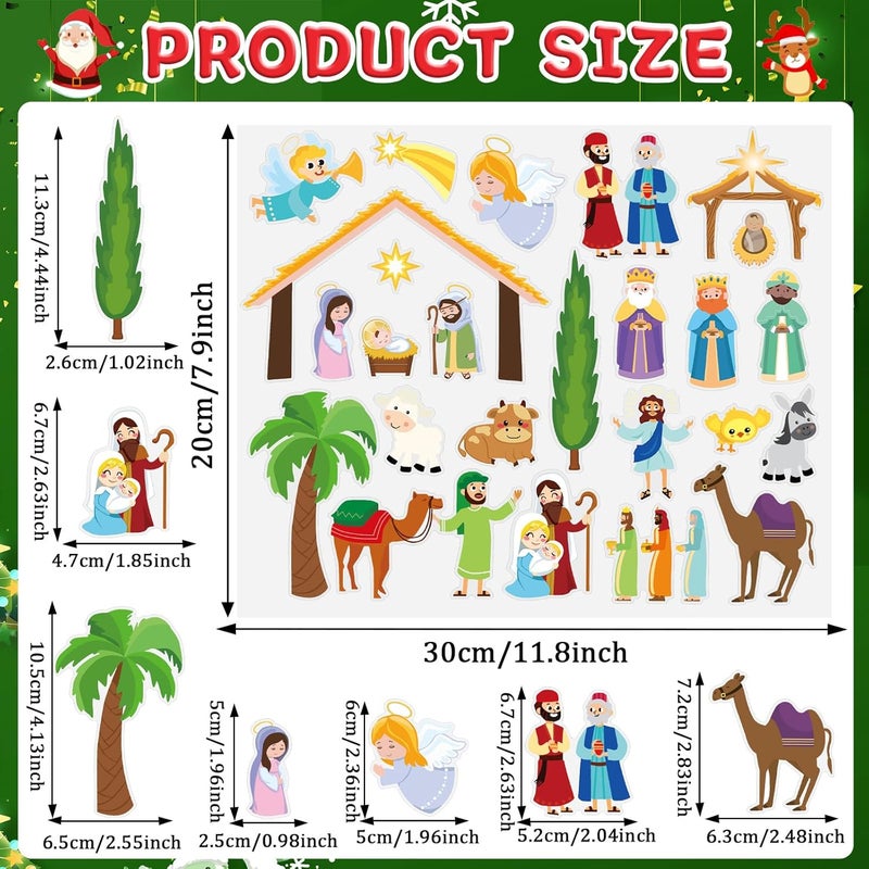 MARFOREVER 50 PCS Nativity Christmas Window Clings Stickers, Christmas Religious Gel Stickers Holy Jesus Thick Gel Clings Decals for Gift Toddlers Classroom Xmas Winter New Year Glass Decorations - Image 2